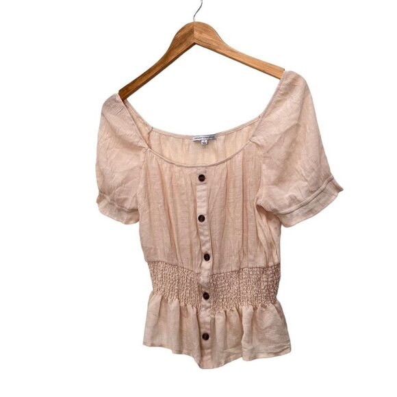 Crescent & Willough Peasant Top Light Peach Scoop Neck Short Sleeve Size L - Picture 1 of 11